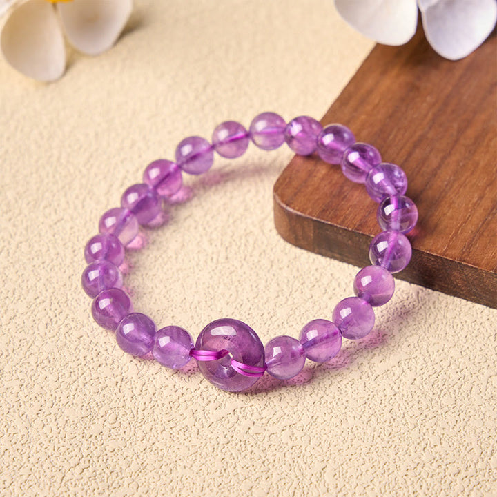 Buddha Stones Bracelet rond poli à la main avec boucle de paix en améthyste pour soulager le stress - image 3