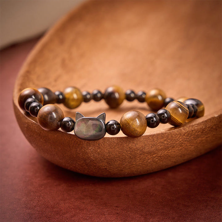 Buddha Stones Bracelet à perles avec breloque chat œil de tigre jaune, symbole de confiance - image 4