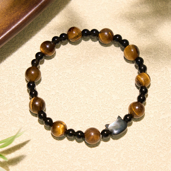 Buddha Stones Bracelet à perles avec breloque chat œil de tigre jaune, symbole de confiance - image 1
