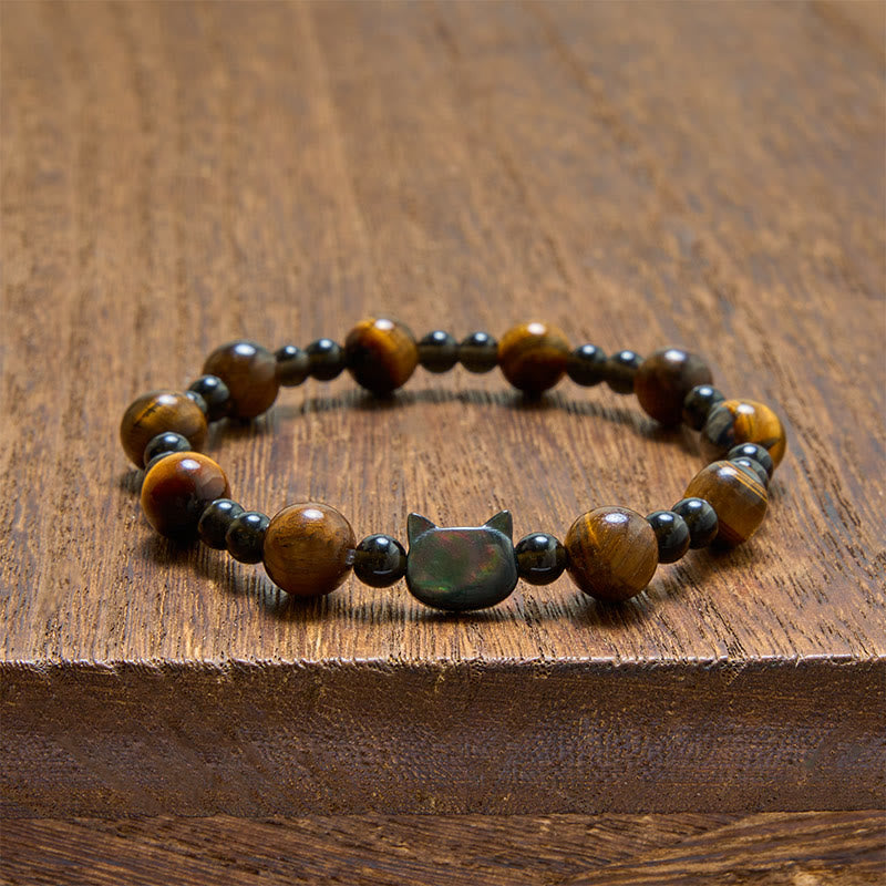 Buddha Stones Bracelet à perles avec breloque chat œil de tigre jaune, symbole de confiance - image 3