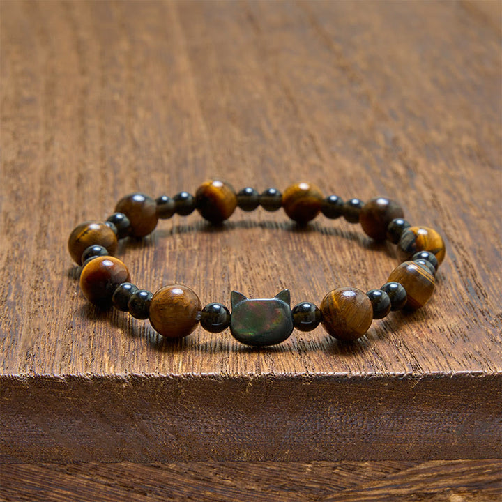 Buddha Stones Bracelet à perles avec breloque chat œil de tigre jaune, symbole de confiance - image 3