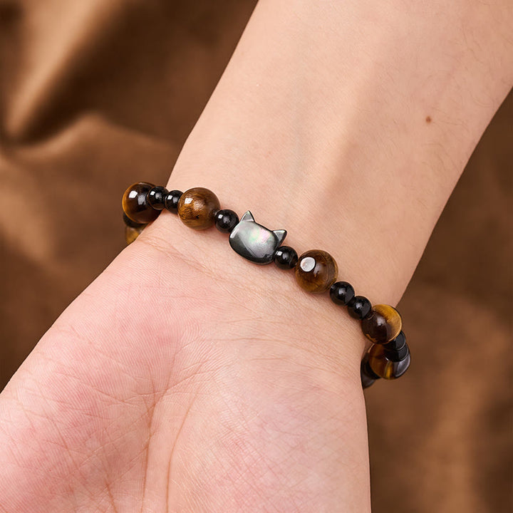 Buddha Stones Bracelet à perles avec breloque chat œil de tigre jaune, symbole de confiance - image 5