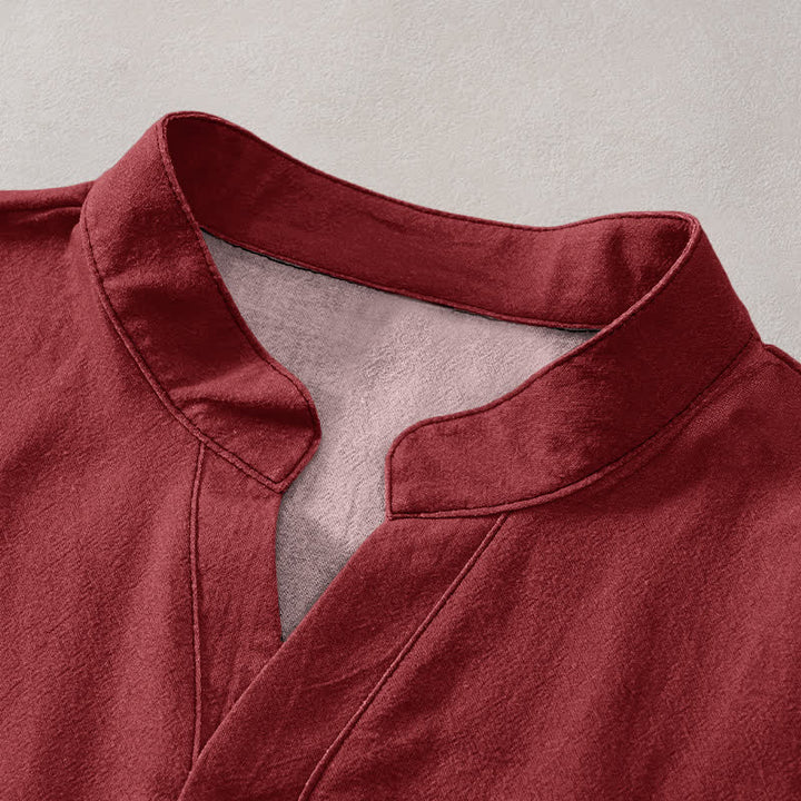Buddha Stones Chemise à manches courtes pour homme en coton avec motif d'écusson Wa, demi-boutonnée - image 2