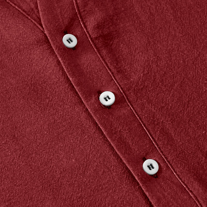 Buddha Stones Chemise à manches courtes pour homme en coton avec motif d'écusson Wa, demi-boutonnée - image 3