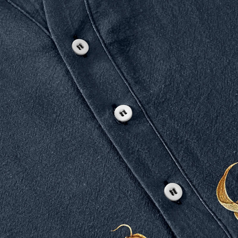 Buddha Stones Chemise homme à manches courtes et demi-boutonnée en coton à motif de carpes koï dorées - image 3