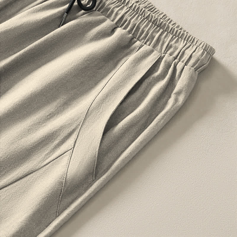 Buddha Stones Pantalon fuselé pour homme en pur coton, motif fleurs de prunier zen, cordon de serrage et poches - image 4