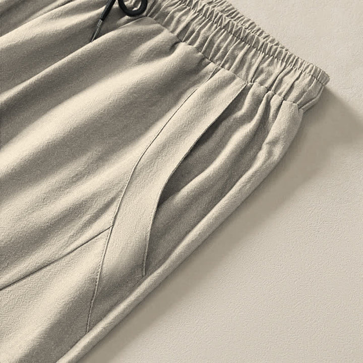 Buddha Stones Pantalon fuselé pour homme en pur coton, motif fleurs de prunier zen, cordon de serrage et poches - image 4