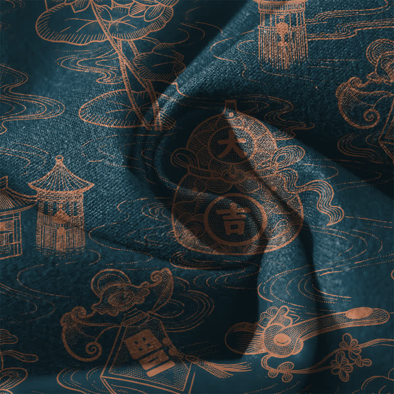 Buddha Stones Pantalon fuselé pour homme en pur coton, motif lotus et nuages, cordon de serrage et poches - image 6