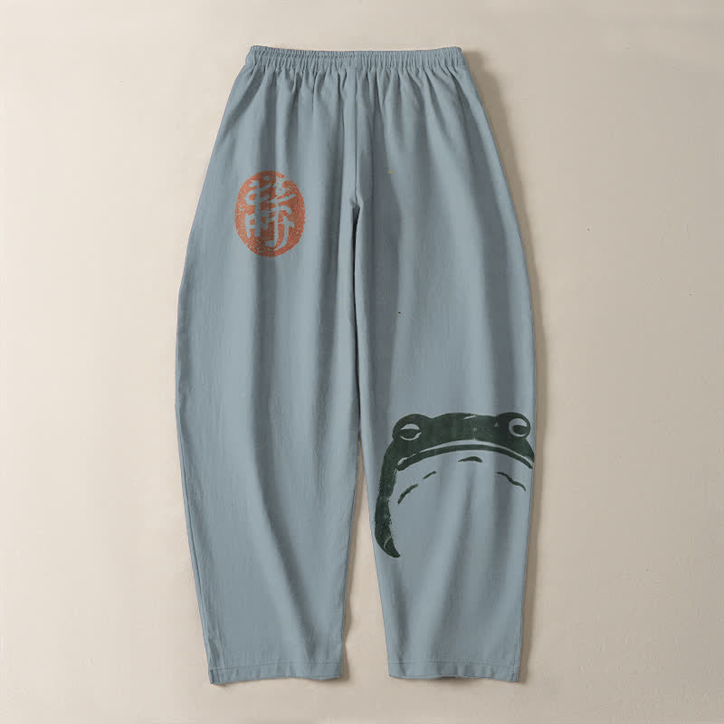 Buddha Stones Pantalon fuselé pour homme en pur coton avec cordon de serrage, motif grenouille phoque et poches - image 10