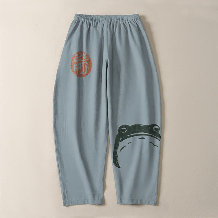Buddha Stones Pantalon fuselé pour homme en pur coton avec cordon de serrage, motif grenouille phoque et poches - image 10