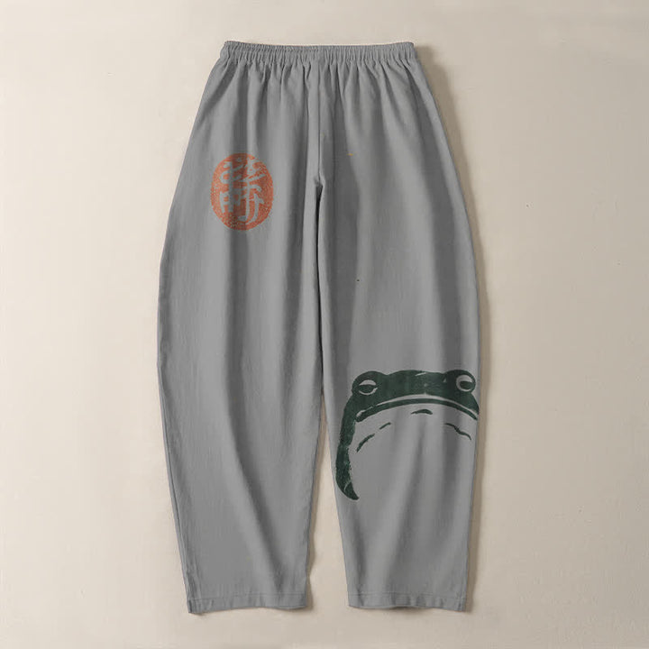 Buddha Stones Pantalon fuselé pour homme en pur coton avec cordon de serrage, motif grenouille phoque et poches - image 14