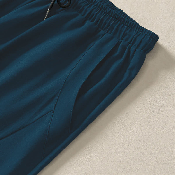 Buddha Stones Pantalon fuselé pour homme en pur coton, motif vagues et marées, avec cordon de serrage et poches - image 4