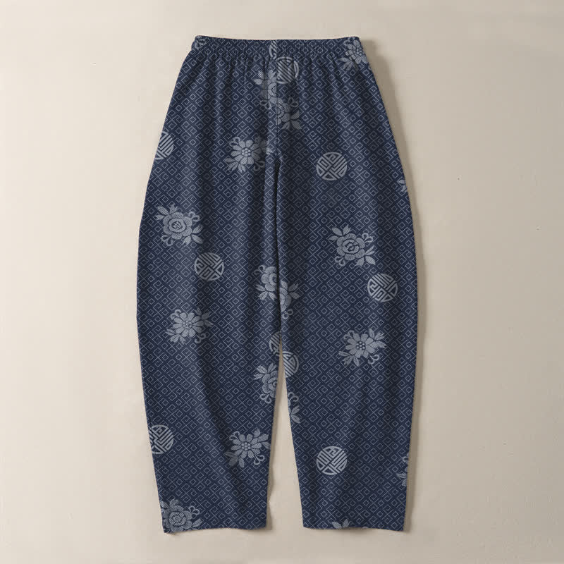 Buddha Stones Pantalon fuselé pour homme en pur coton, à cordon de serrage et poches, orné d'un motif floral médaillon. - image 10