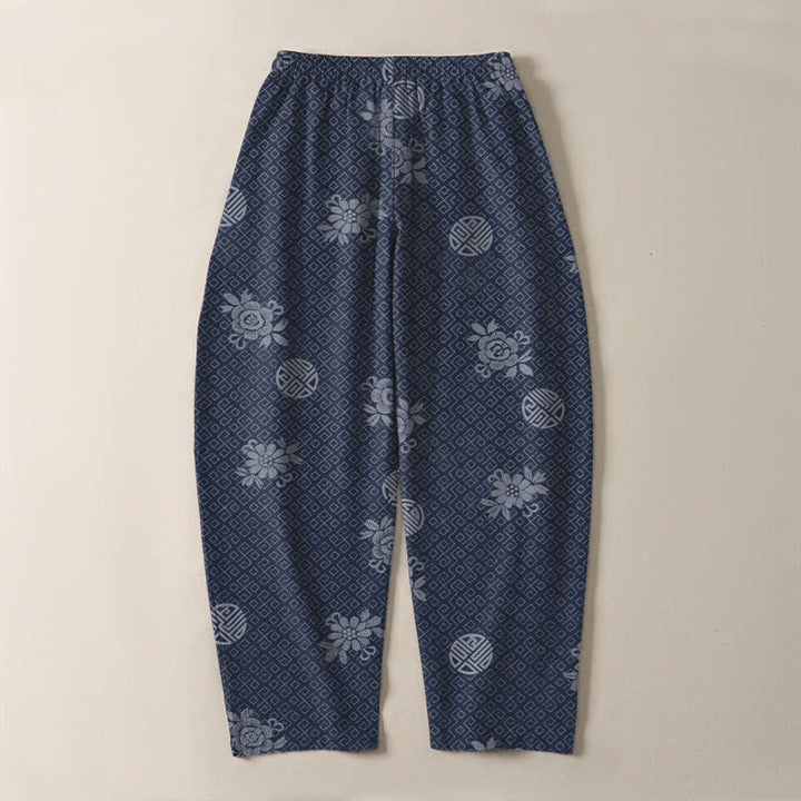 Buddha Stones Pantalon fuselé pour homme en pur coton, à cordon de serrage et poches, orné d'un motif floral médaillon. - image 10