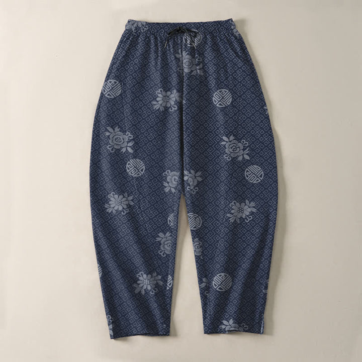 Buddha Stones Pantalon fuselé pour homme en pur coton, à cordon de serrage et poches, orné d'un motif floral médaillon. - image 9