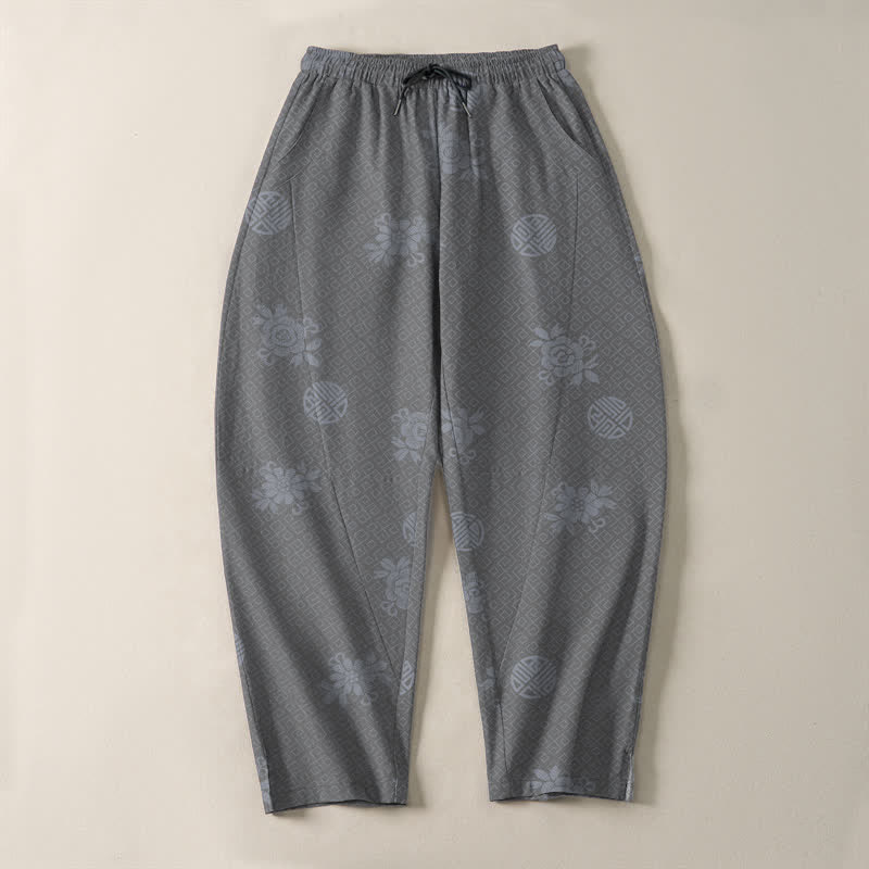 Buddha Stones Pantalon fuselé pour homme en pur coton, à cordon de serrage et poches, orné d'un motif floral médaillon. - image 13