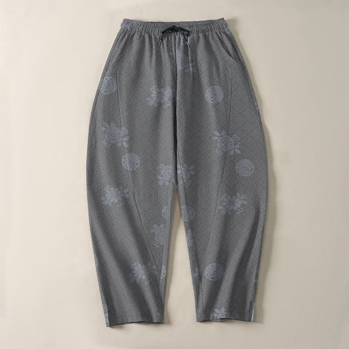 Buddha Stones Pantalon fuselé pour homme en pur coton, à cordon de serrage et poches, orné d'un motif floral médaillon. - image 13