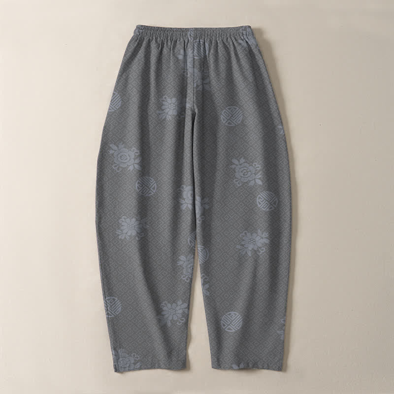 Buddha Stones Pantalon fuselé pour homme en pur coton, à cordon de serrage et poches, orné d'un motif floral médaillon. - image 14