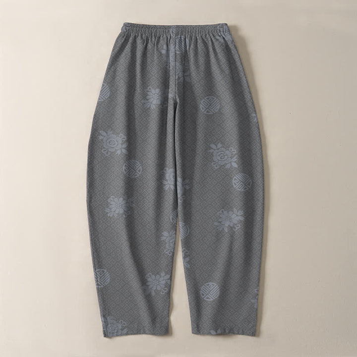 Buddha Stones Pantalon fuselé pour homme en pur coton, à cordon de serrage et poches, orné d'un motif floral médaillon. - image 14