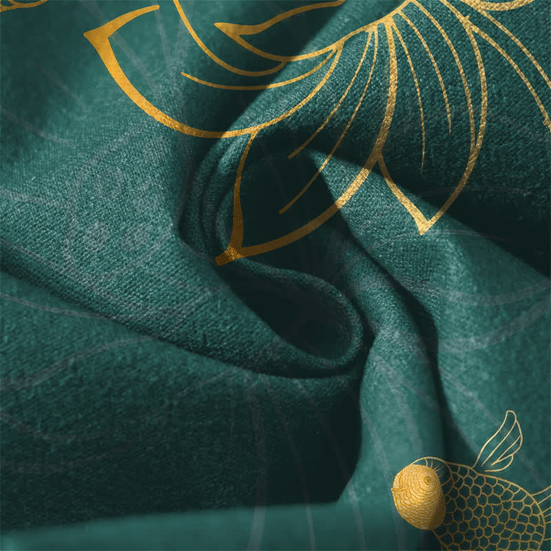 Buddha Stones Pantalon fuselé pour homme en pur coton, motif koi lotus doré, cordon de serrage et poches - image 6