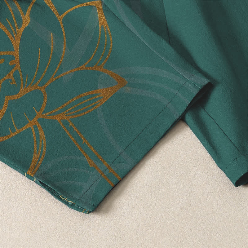 Buddha Stones Pantalon fuselé pour homme en pur coton, motif koi lotus doré, cordon de serrage et poches - image 5