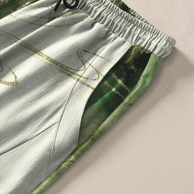 Buddha Stones Pantalon fuselé pour homme en pur coton, motif lotus koi délavé, cordon de serrage et poches - image 4