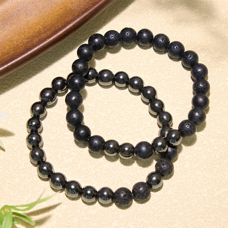 Buddha Stones Bracelet minimaliste en perles d'hématite et de lave, symbole d'ancrage - image 3