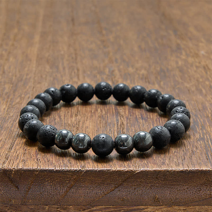 Buddha Stones Bracelet minimaliste en perles d'hématite et de lave, symbole d'ancrage - image 10