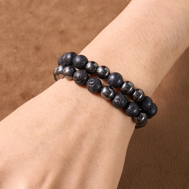 Buddha Stones Bracelet minimaliste en perles d'hématite et de lave, symbole d'ancrage - image 4