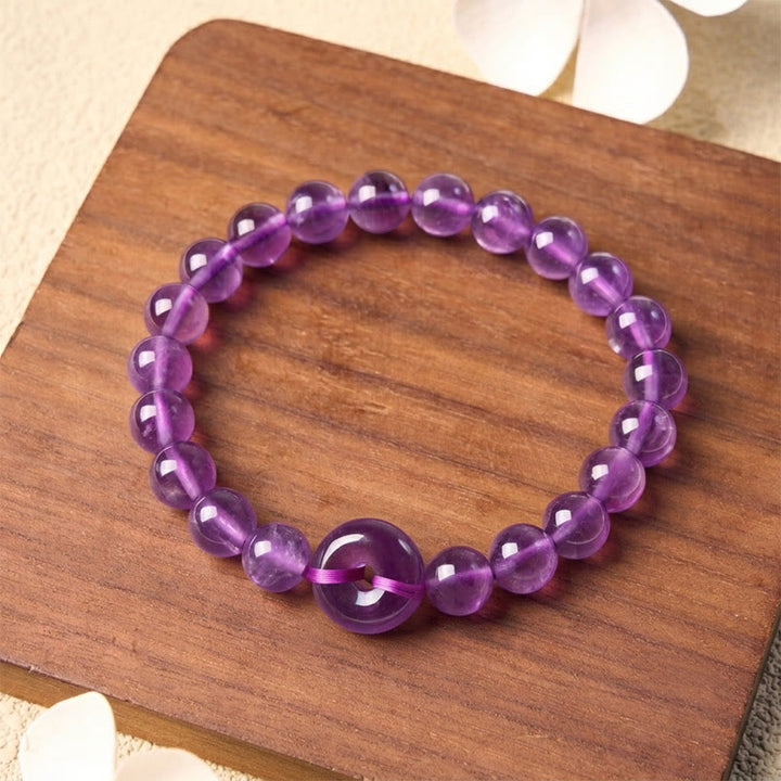 Buddha Stones Bracelet rond poli à la main avec boucle de paix en améthyste pour soulager le stress - image 2