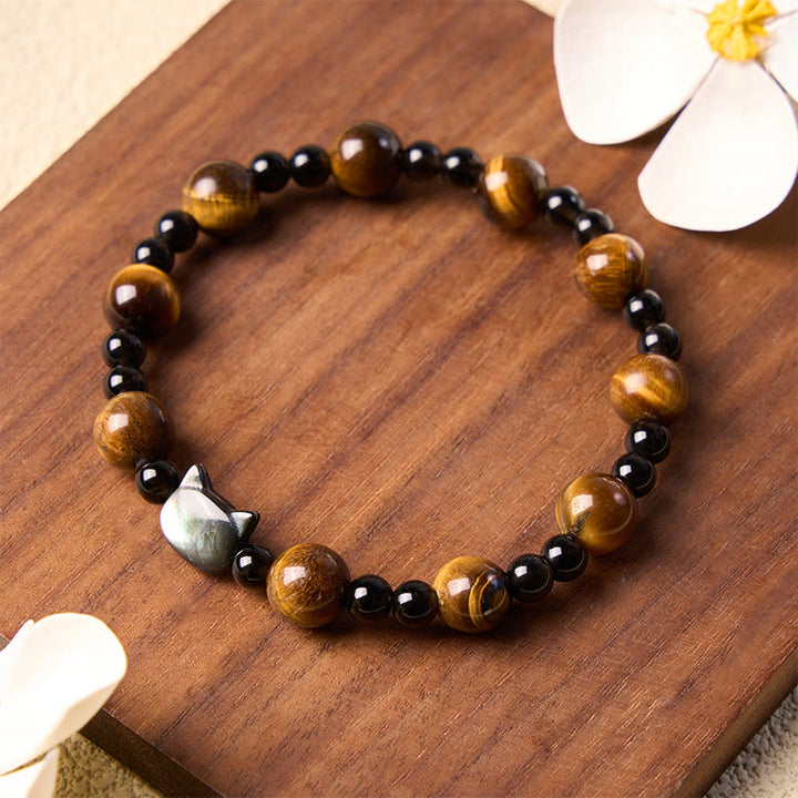 Buddha Stones Bracelet à perles avec breloque chat œil de tigre jaune, symbole de confiance - image 2