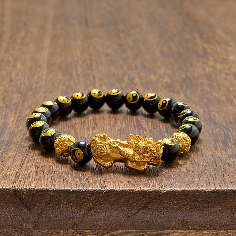 Buddha Stones Bracelet de richesse en perles Pi Xiu en cuivre et onyx noir et cuivre - image 3