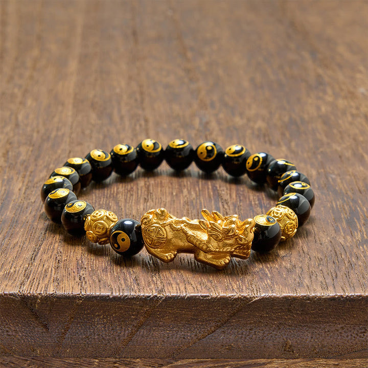 Buddha Stones Bracelet de richesse en perles Pi Xiu en cuivre et onyx noir et cuivre - image 3