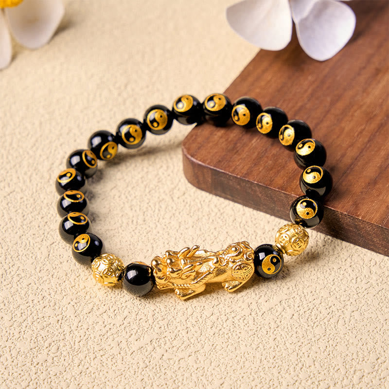 Buddha Stones Bracelet de richesse en perles Pi Xiu en cuivre et onyx noir et cuivre - Pi Xiu (Richesse ♥ Chance) - image 0