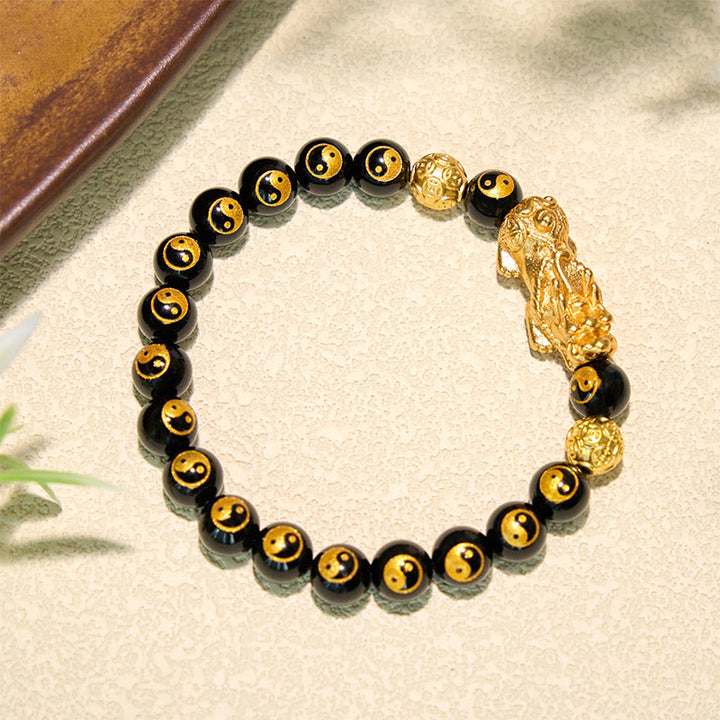 Buddha Stones Bracelet de richesse en perles Pi Xiu en cuivre et onyx noir et cuivre - image 4