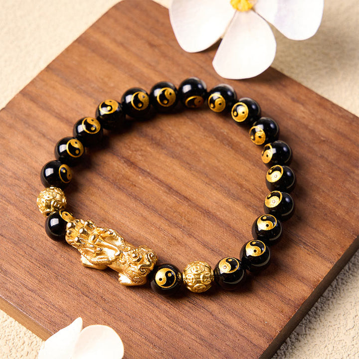 Buddha Stones Bracelet de richesse en perles Pi Xiu en cuivre et onyx noir et cuivre - image 2