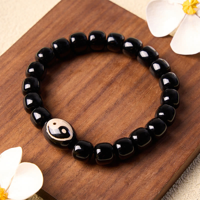 Buddha Stones Bracelet harmonieux en perles Yin Yang d'onyx noir - image 2