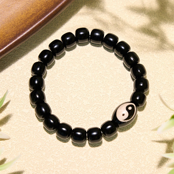 Buddha Stones Bracelet harmonieux en perles Yin Yang d'onyx noir - image 1