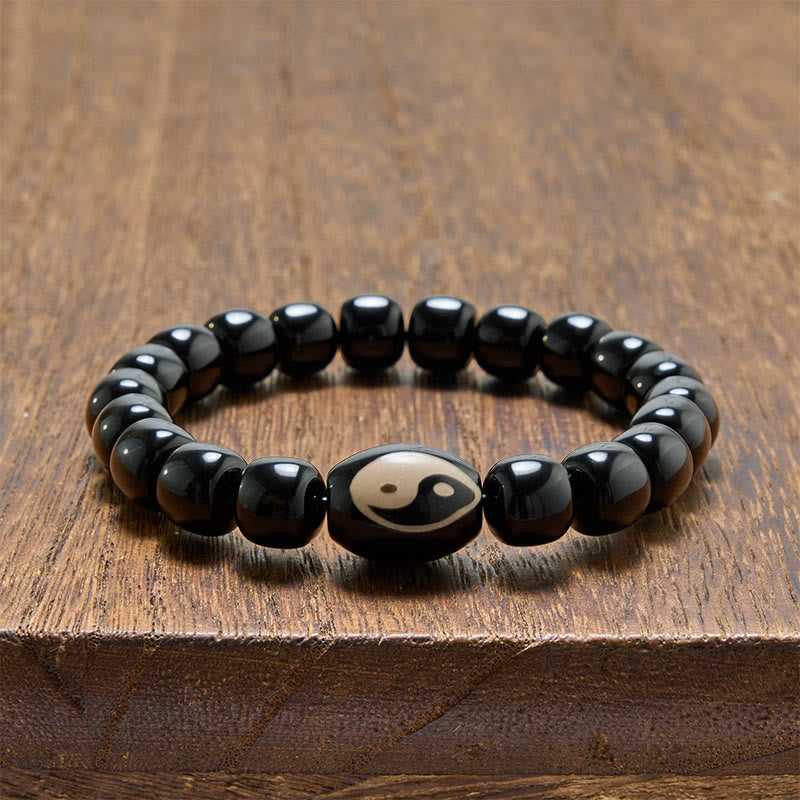 Buddha Stones Bracelet harmonieux en perles Yin Yang d'onyx noir - image 3