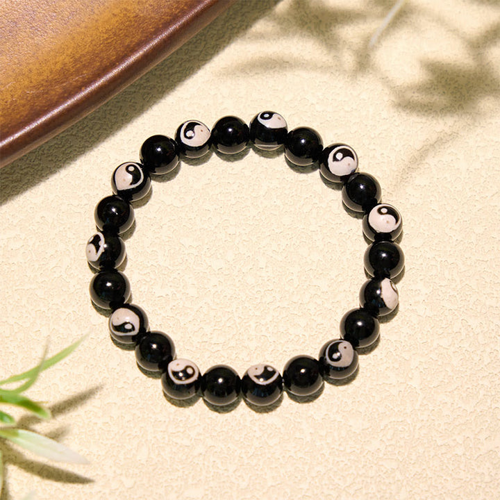 Buddha Stones Bracelet d'équilibre en perles Yin Yang d'onyx noir - image 2
