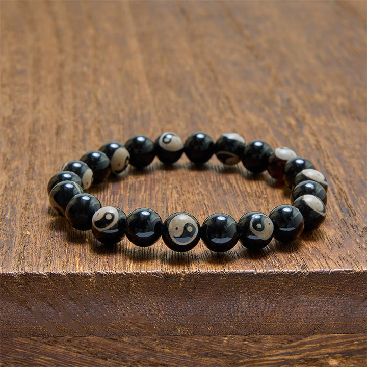 Buddha Stones Bracelet d'équilibre en perles Yin Yang d'onyx noir - image 3