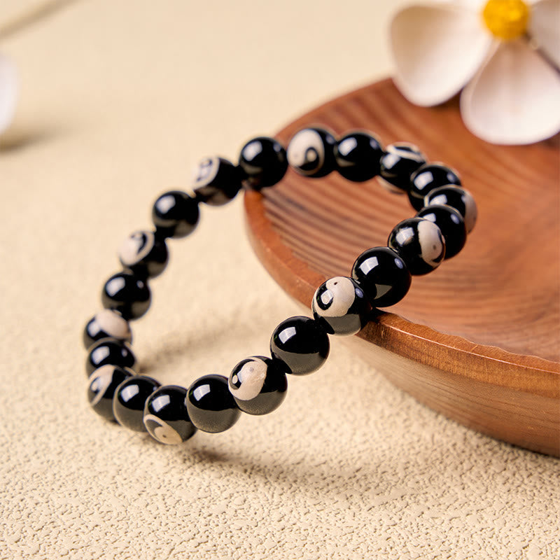 Buddha Stones Bracelet d'équilibre en perles Yin Yang d'onyx noir - image 1