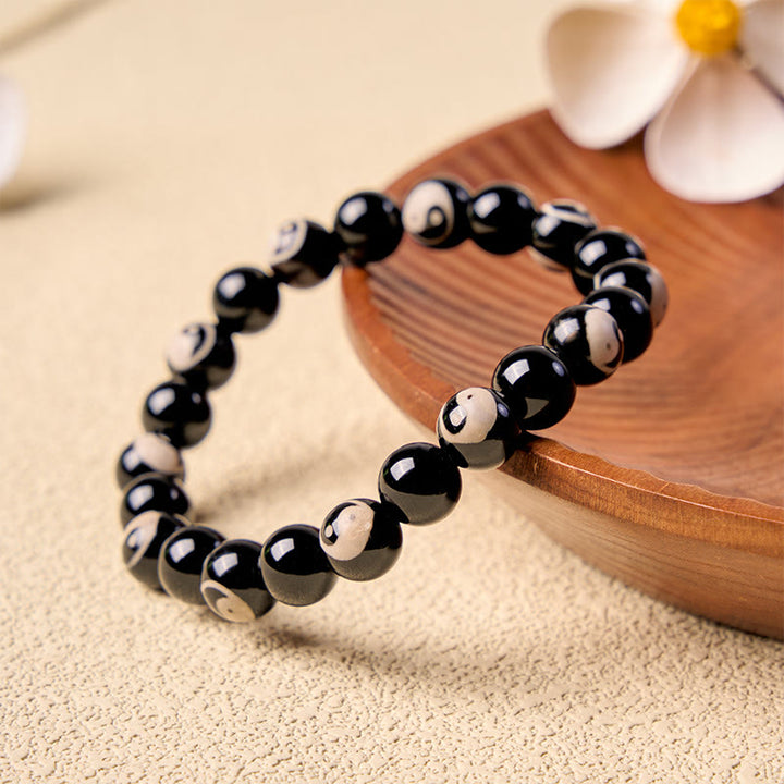 Buddha Stones Bracelet d'équilibre en perles Yin Yang d'onyx noir - image 1