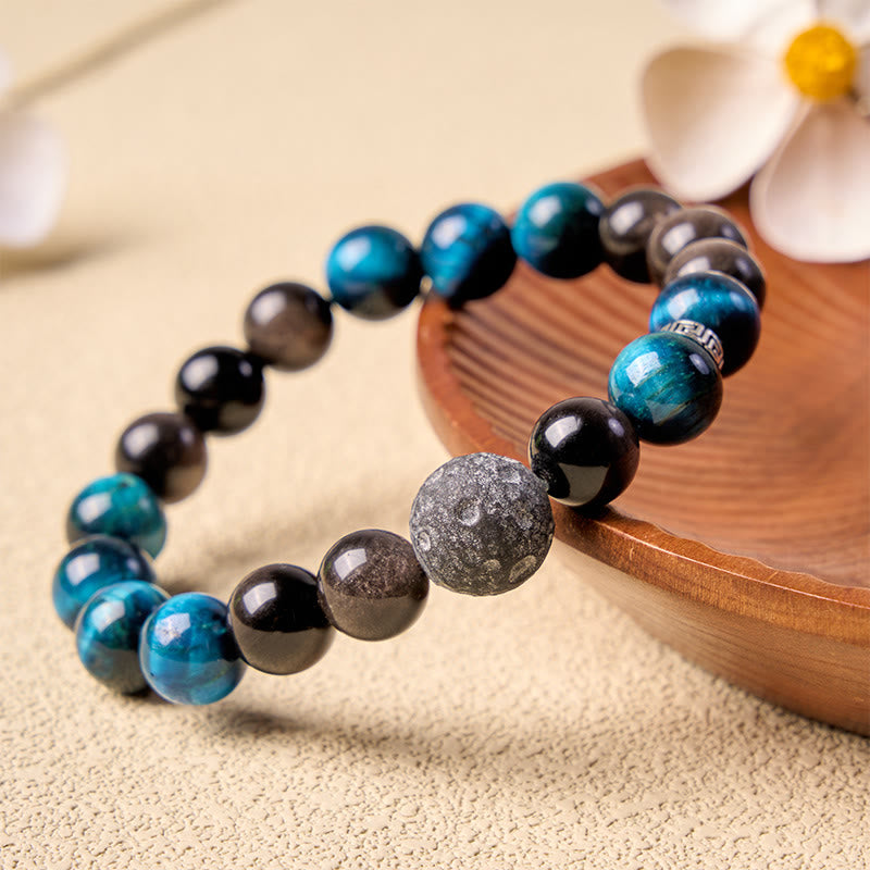 Buddha Stones Bracelet de couple positif en obsidienne œil de tigre bleu et reflet argenté - 10 mm - image 0
