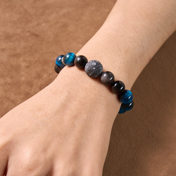 Buddha Stones Bracelet de couple positif en obsidienne œil de tigre bleu et reflet argenté - image 4