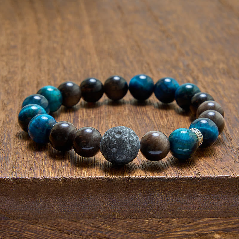 Buddha Stones Bracelet de couple positif en obsidienne œil de tigre bleu et reflet argenté - image 3