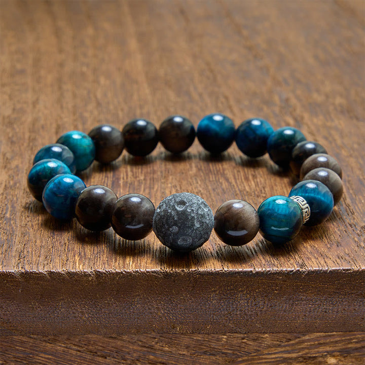 Buddha Stones Bracelet de couple positif en obsidienne œil de tigre bleu et reflet argenté - image 3
