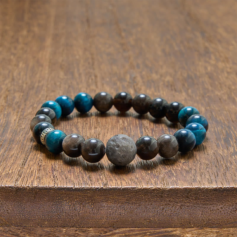 Buddha Stones Bracelet de couple positif en obsidienne œil de tigre bleu et reflet argenté - image 11