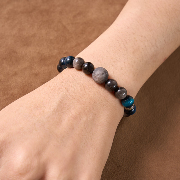 Buddha Stones Bracelet de couple positif en obsidienne œil de tigre bleu et reflet argenté - image 12