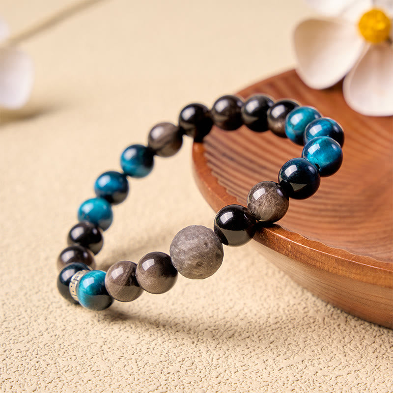 Buddha Stones Bracelet de couple positif en obsidienne œil de tigre bleu et reflet argenté - 8 mm - image 8